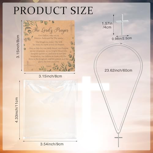 24 Set Cross Necklace Bulk Silver Stainless Steel Cross Pendant Chain Necklace With Lord's Prayer Cards Transparent Plastic Bag for Men Confirmation Christian Gifts2