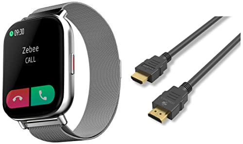 Image of ZEBRONICS ZEB-FIT7220CH Bluetooth Smart Watch,4.4cm&Metal Strap,7 Days Data Storage,SpO2, BP & Heart Rate Monitor, IP67 Waterproof&Zeb-HAA3020HDMI Cable Supports 3D, Compatible with HDMI-Enabled TV