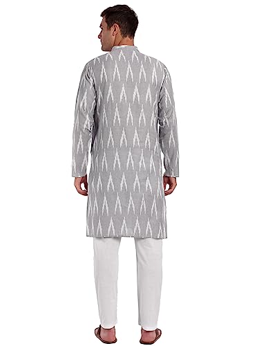 Image of SKAVIJ Men's Pure Cotton Printed Kurta Pajama Set Ikat Design Casual Ethnic Dress