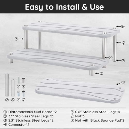 Image of Segbeauty 2 Tier Quick Dry Diatomaceous Earth Stone Tray, 11x4.3in Water Absorbing Bathroom Tray Countertop Organizer Instant Drying Vanity Tray, Kitchen Counter Dish Soap Dispenser Rack Sponge Holder