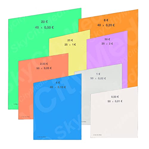 Münzrollpapier Set für Euro Münzen je 50x (0,01 € / 0,02 € / 0,05 € / 0,10 € / 0,20 € / 0,50 € / 1,00 € / 2,00 € Papier) für Geldrollen/Rollgeld Münzrollenpapier/Handrollpapier 1 Cent bis 2 Euro/NEU Cover