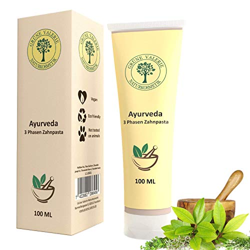 Ayurveda 3 Phasen Zahnpasta | Grüne Valerie ® Fluoridfrei 100 ML mit 17 Kräutern, Wurzeln, Blüten, Hochwirksamen Ölen, Meersalz und Heilerde. Ohne Aluminium & Fluorid! Bekannt aus dem Reformhaus!