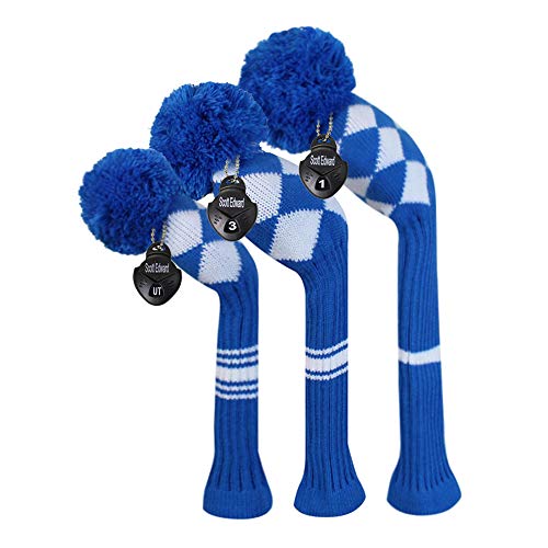Couvre-club de golf bleu et blanc lot de 3 housses tricotées avec numéros 1 3 5