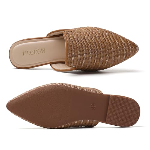 Image of Tilocow Women's Pointed Toe Flat Mules Backless Slip On Loafers | Lightweight, Soft Insole, Non Slip Sole, Printed, Dressy Casual, Office Work Business, Daily Wear