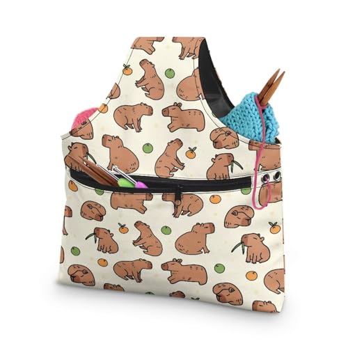 Image of KUIFORTI Yarn Bag Capybara Knitting Bag Crochet Bag, Yarn Storage Bag Organizer Travel Wrist Bag, Yarn Tote Bags for Crocheting on The Go Large Size