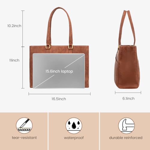 Image of LOVEVOOK Laptop Bag for Women 15.6 Inch Tote Bags Waterproof Leather Briefcase Computer Women Business Office Work Bag,Vintage Brown