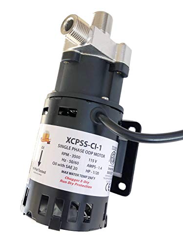 CHUGGER PUMP XCPSS-CI-1 X-DRY with Run Dry Protection, SS 115 Volt Center Home Brewing System Beer Pump, 55” Cord w/Plug, 3/4' x 1/2” MPT Connections, ETL-Certified, US FDA Food Compliant Materials