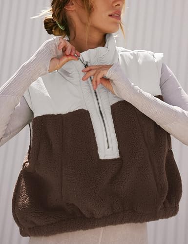 Tanming Womens Fuzzy Sherpa Fleece Vest Lightweight Cozy Sleeveless Gilet Half Zip Pullover Waistcoat with Pocket2