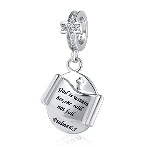 Bible Verse Cross Pendant Charm Psalm 46:5 Inspiring Words Bead for Pandroa Bracelet