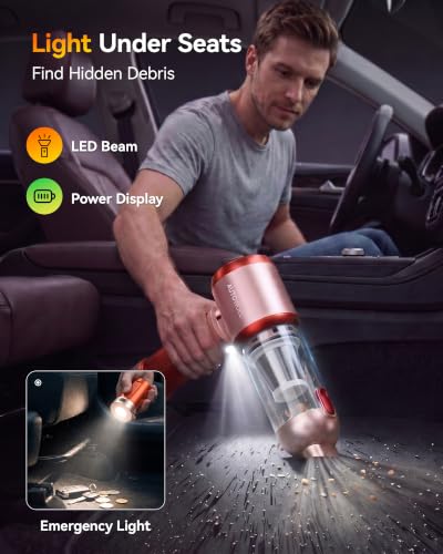 Image of Cordless Handheld Car Vacuum Cleaner 22000PA with Removable Battery | Portable Mini Hand Vacuum, Washable HEPA Filter, LED Light, One Touch Dust Emptying, Gift Kit for Car Home Desk Keyboard