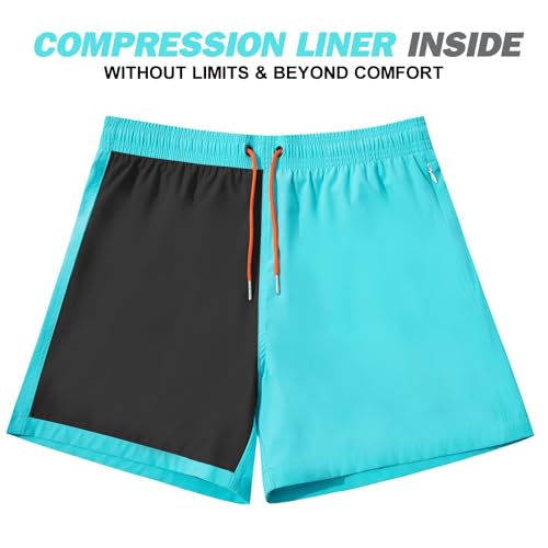 Image of BRISIRA Mens Swim Trunks Swim Shorts Quick Dry 5 inch Inseam Beach Shorts with Compression Liner and Zipper Pocket