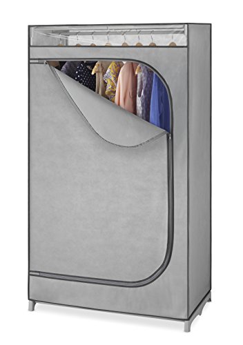 Whitmor Portable Wardrobe Clothes Storage Organizer Closet with Hanging Rack – For Home, Dorm, Garage etc. – Grey Color – No-tool Assembly–Extra Strong & Durable -19.75 x 36 x 64 – Not for outside use