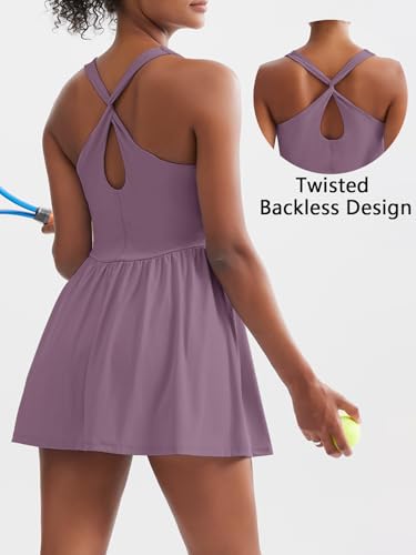 Image of Sexyasasii Women's Summer Athletic Tennis Dress with Built in Shorts and Bra Square Neck Workout Exercise Active Golf Dresses