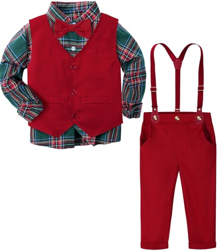 A&J DESIGN Toddler Boys Formal Clothes with Suspender Baby Wedding Outfit Kids Dress Suit Set