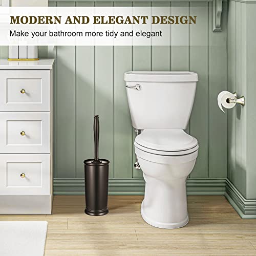 Image of Toilet Bowl Brush Holder Set: Bathroom Deep Cleaning Toilet Scrubber Rim Cleaner with Caddy for Restroom Rv - Hidden Modern Elegant Toilet Clean Decorative Accessories - Bronze