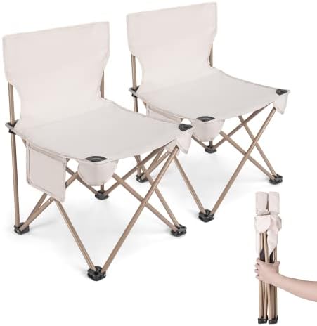 AOG Beige Camp Chairs Portable Chair Stable Support for 330LBS Folding Camping Chairs Suitable for Camping, Fishing, Beach, Barbeques, Picnic Parties, with Bag (2 Chairs)