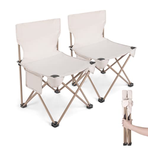 Aog Beige Camp Chairs Portable Chair Stable Support For 330Lbs Folding Camping Chairs Suitable For Camping, Fishing, Beach, Barbeques, Picnic Parties, With Bag (2 Chairs) #TOP2