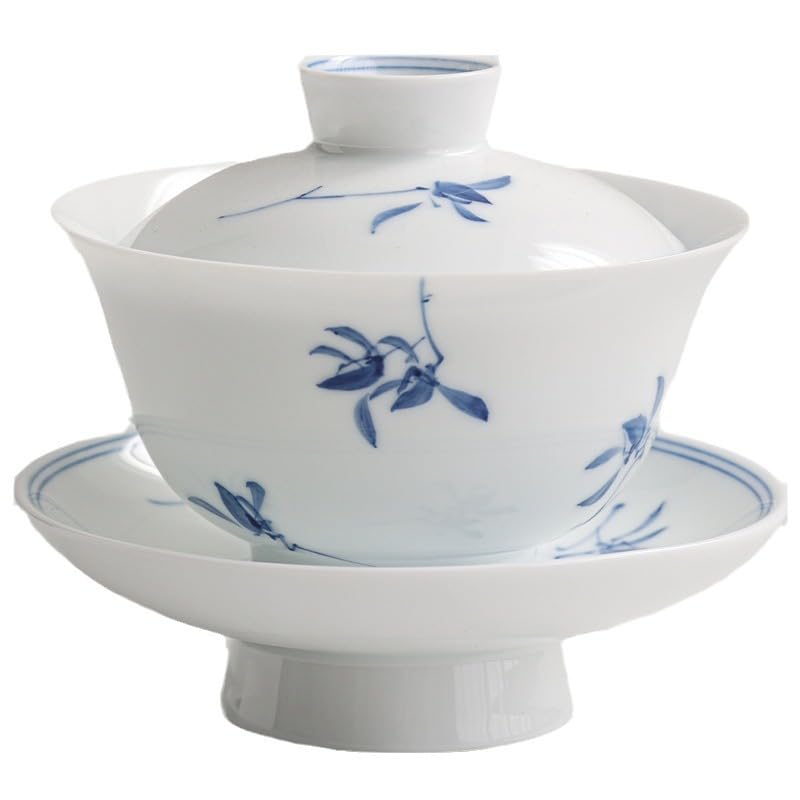 VEXDOSLE Taza de té Taza de té de porcelana y platillo con tapa Taza de té pintada a mano Juego de té de cerámica Kung Fu Cuenco de té Tazas de té