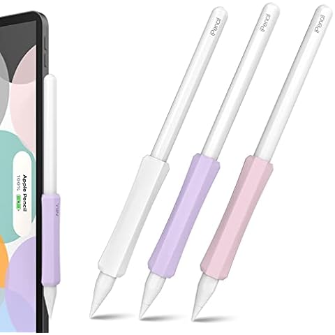 NIUTRENDZ 3 Pack Silicone Grip for Apple Pencil 2nd Generation & Apple Pencil (USB-C) Grip Ergonomic Design Protective Case Cover Sleeve (White + Purple + Pink) Cover