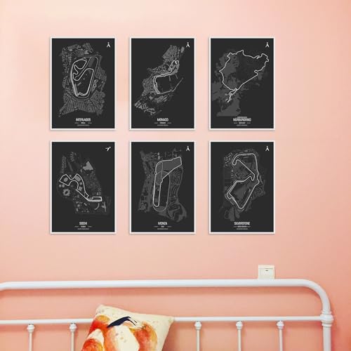 Image of CodersParadise Formula 1 Wall Posters 8x12 Inch (A4) F1 Race Map Prints, Premium Motorsport Wall Art for Bedroom, Living Room & Office Decor, Thick Cardstock with Glue Dots Included - Pack of 6
