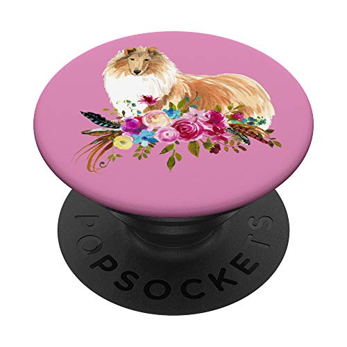 Rough Collie Lover Gifts Rose Dusty Pink Flower Bouquet PopSockets PopGrip: Swappable Grip for Phones & Tablets