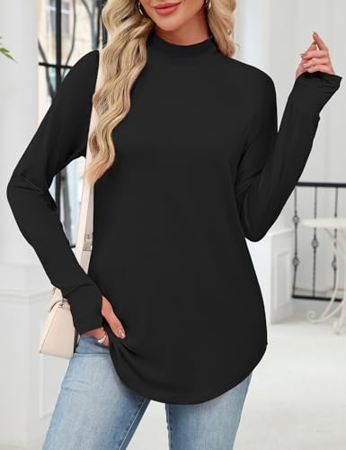 JUSTFASHIONNOW Tunic Tops for Women Casual Long Sleeve Turtle Neck Shirts Thumb Hole Curved Hem Tops Fall Fashion4