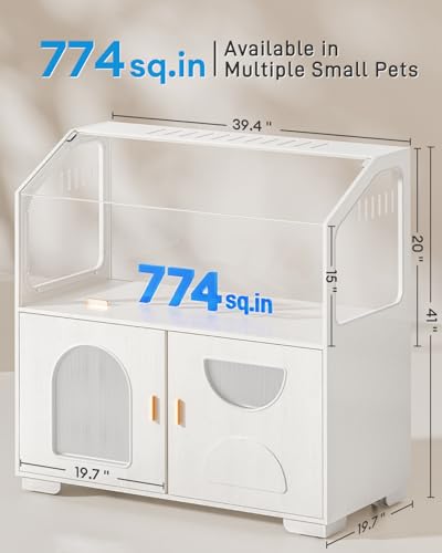 Image of BUCATSTATE Hamster Cage with Storage Cabinet, 39.4 inch Large Hamster Enclosure with Cage Casters, Wooden Small Animal Cages for Gerbil Mouse (774in, Classic White)