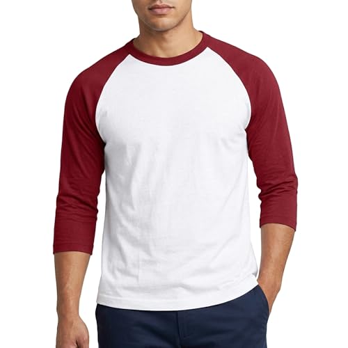 Men's Raglan Baseball Tee Shirt - Casual T-Shirts, 3/4 - Burgundy/White, Medium