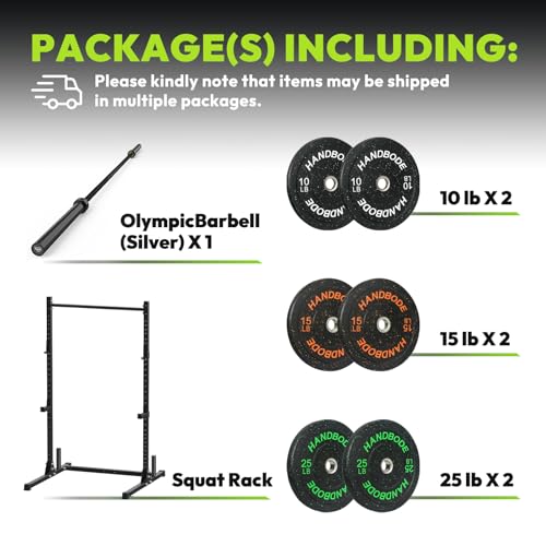 Image of HANDBODE Squat Rack, 7ft Barbell, Weight Plates Set 100 lb, Home Gym Equipment, Black