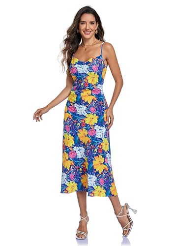 Image of Women's Spaghetti Strap Midi Satin Silk Dresses Slip Cowl Neck Party Cocktail Evening Sexy Dress