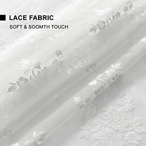Kotile White Lace Curtains 72 Inch Length - Country Floral Vintage Lace Curtains For Bedroom, Rod Pocket Sheer Lace Window Curtains, Floral Window Curtain Panels, 52 X 72 Inch, 2 Panels, White #TOP6