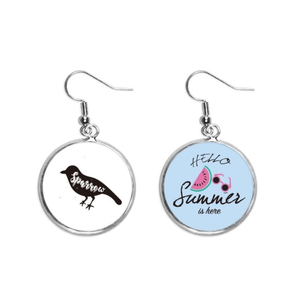 Pendientes de sandía y gorriones blancos y negros para el lóbulo 5