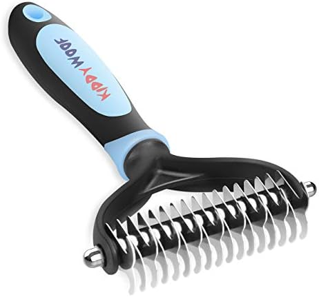 KiddyWoof Pet Grooming Tool for Dogs & Cats - Comb for Gently Shedding & Removing Mats - Brush with Dual Sided & Nonslip Grip - Undercoat Dematting Rake for Medium & Long Hair