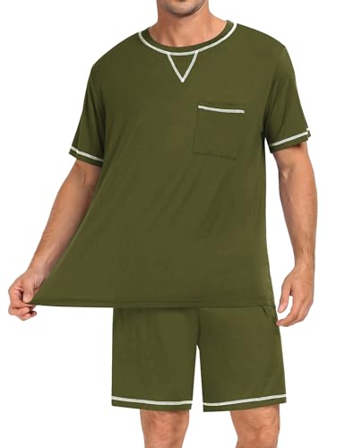 Image of SWOMOG Mens Pajamas Set Summer Sleepwear Short Sleeve Pjs Set Soft 2 Piece Lounge Set Comfy Loungewear with Pockets