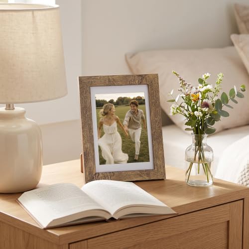 Image of upsimples 4x6 Picture Frame, Wall Decor Photo Frames, Rustic Brown 1 Pack | 4 x 6 Small Frame, 3.5x5 Frame with Mat for Gallery Wall, Farmhouse, Family, Baby, Dog, Dorm, Christmas, Mothers' Day