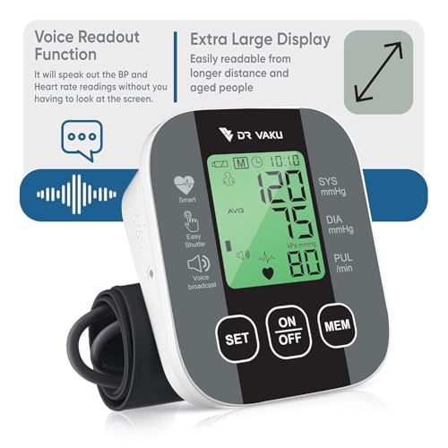 Image of DR VAKU BP Monitor Fully Automatic Blood Pressure Machine to Check Digital Accurate Level for Home Monitoring Device with Talking Function,Large Display + Cuff Kit Best Accurate Apparatus Measurement with 20w PD Adapter- Black