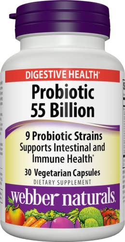 Webber Naturals Probiotic 55 Billion, 30 Capsules, Supplement for Immune and Digestive Health, Shelf-Stable, No Refrigeration Required, Non GMO and Gluten Free, Vegetarian