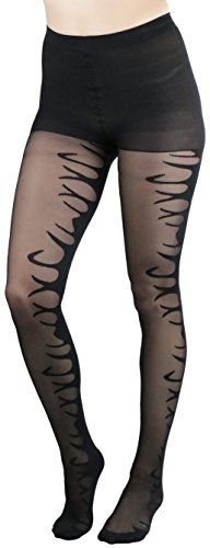Image of ToBeInStyle Women's Flame Burning Fire Tights w /Devil-Inspired Print Hosiery