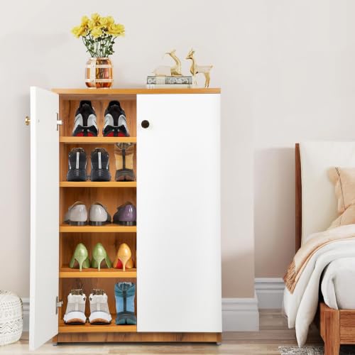 Image of Engineered Wood Shoe Rack - Stylish, Durable & Space-Saving Shoe Storage Organizer for Home & Office Use (SHEESHAM& White, 5 Shelves)