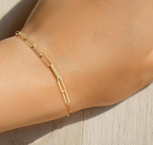 Real Genuine Solid 1/20 14K Yellow Gold Paperclip Bracelet 4 mm 7 Inch Paper Clip for Women and Men Golds2