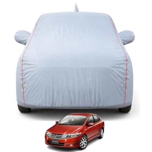Image of Premium Car Cover for City 2008-2013 Models | Waterproof, UV & Dust Protection | Mirror & Antenna Pocket | Triple Stitched, Soft Inner Lining, Belt & Buckle (Dark Grey)
