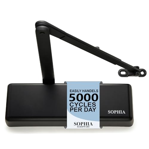 Image of SOPHIA Commercial Door Closer Heavy Duty, Automatic Door Closer, ADA Compliant & UL Listed, Door Hydraulic Closer, Delayed Action, Adjustable Spring Size 1-6 for Heavy Traffic, Grade 1, Matte Black