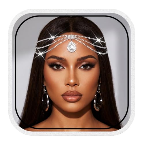 Catery Head Chain Jewelry Silver Rhinestone Headpiece Egyptian Accessories for Women