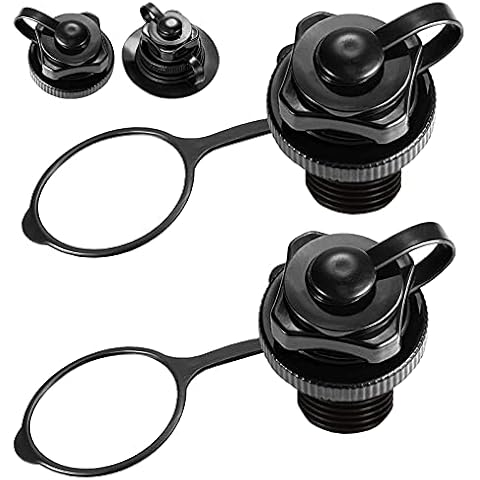 Acehome 2 Pcs Inflatable Boat Air Valve, Boston Spiral Air Plugs Quick Inflate & Deflate Screw Nozzle Cap Anti-leakage Bungs Replacement for Kayak, Dinghy, Airbeds, Hot Tub, Raft, Pool Boat-Black Cover