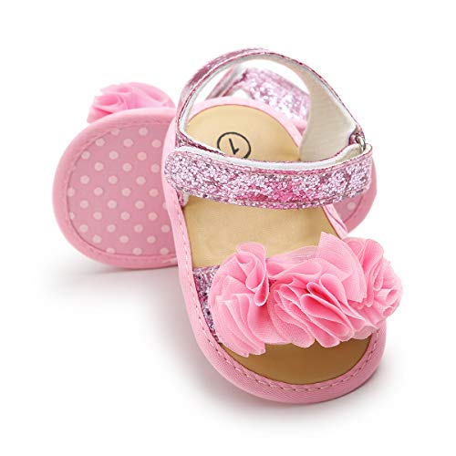 BENHERO Infant Baby Girls Summer Sandals with Bownot Soft Sole Non-Slip Newborn Toddler First Walker Crib Shoes, 0-6 Months Infant, F-Shiny Pink