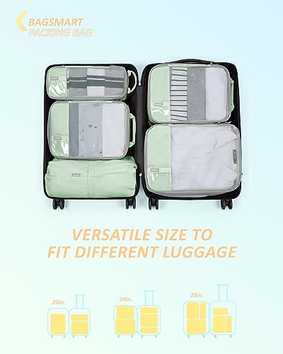 Image of BAGSMART Compression Packing Cubes for Travel, Lightweight Vacation Essentials, Suitcase Organizer Bags, Durable Luggage Organizer, 6 /4 /2 Set Options, Lime