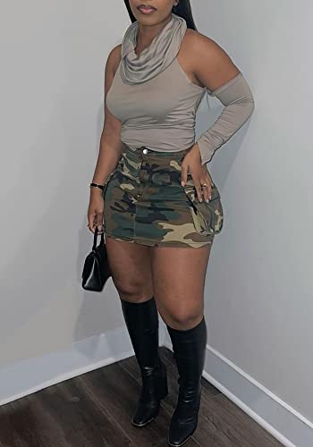 Molisry Women's Camo Cargo Mini Skirt Y2k High Split Camouflage Army Fatigue Short Skirt4