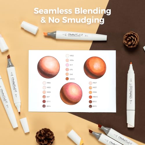 Image of Ohuhu Alcohol Markers Skin Tone Marker Slim Broad and Fine Double Tipped Alcohol-based Marker Set for Artists Adults Coloring Professional Illustration, 24 Portrait Colors Markers Refillable