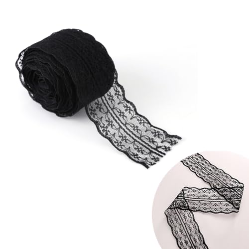 Dentelle de 10M/Rouleau, 4,5cm de Largeur, Ruban de Bordure pour Bricolage Vêtements Couture Fabrication de Décorations Anniversaire (Noir)