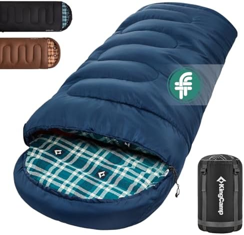 KingCamp Schlafsack Erwachsene,100% Baumwolle Flanell Futter,230 × 90 cm | Kompakt, 3–4 Jahreszeiten, Komfort 7 °C bis -15 °C, ideal für Camping, Reisen, Zelt, Wandern, Outdoor und
